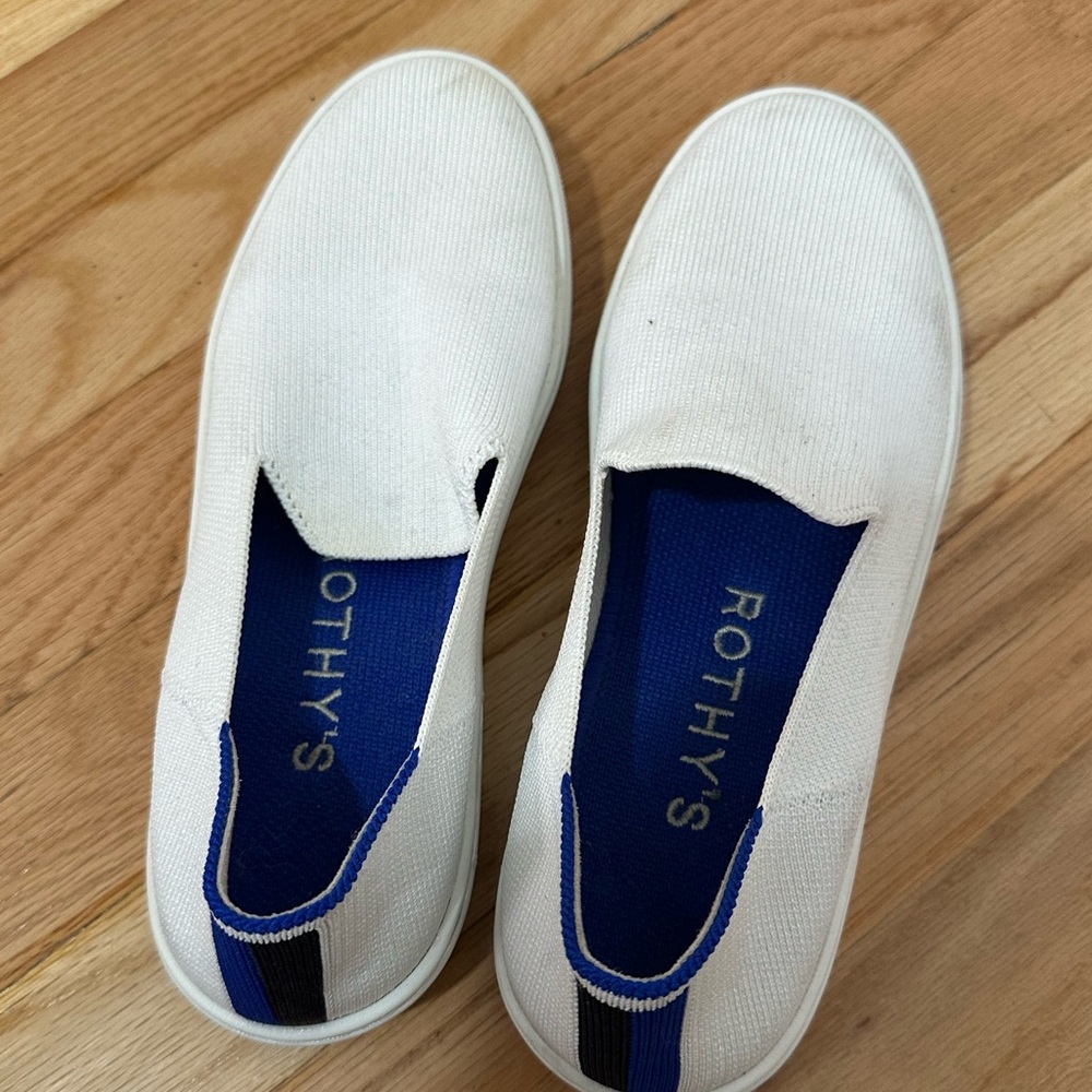 Rothy's White and Blue Slip-On Shoes